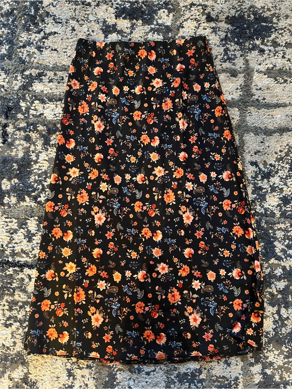 Mi Ami Midi Skirt with Orange & Blue Floral Print